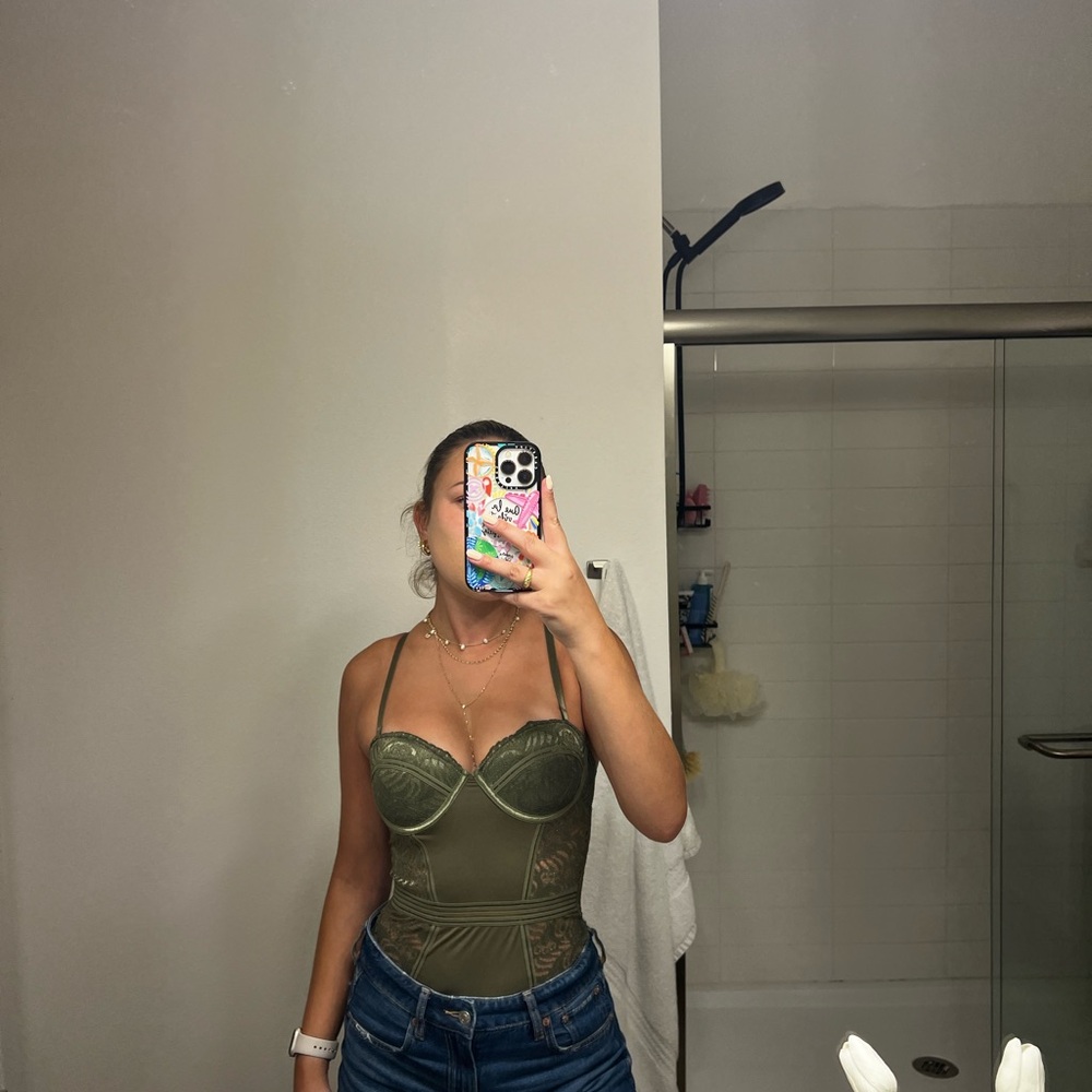 Olive Green Women's Corset Bodysuit